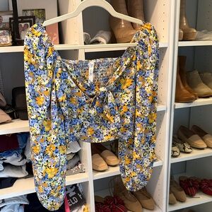 Zara Multicolor Floral Tie-Front Cropped Top